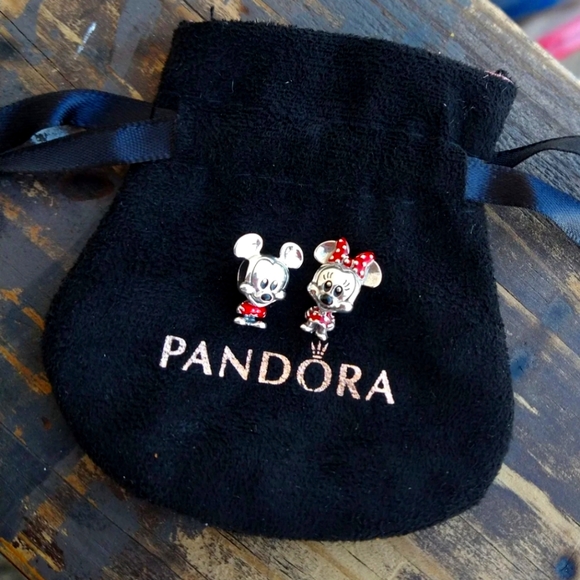 Pandora Disney Mickey & Minnie Mouse SS ALE Charm Bracelet Bead Set 2 Beads NEW! - Picture 1 of 7